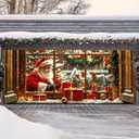 7 x 16 Ft Christmas Garage Door Decorations Outdoor, Large Santa Claus Gift Box Xmas Garage Door Cover, Rustic Farmhouse Winter Garage Buddy Christmas Decor for Wall Window Patio Yard Outside