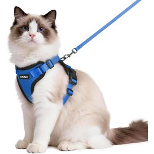rabbitgoo Cat Harness and Leash for Walking, Escape Proof Soft Adjustable Vest Harnesses for Cats, Easy Control Breathable Reflective Strips Jacket, Navy Blue, M
