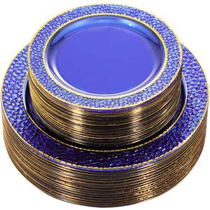 Nervure 102PCS Blue Plastic Plates - Disposable Blue Party Plates Include 51PCS 10.25inch Dinner Plate & 51PCS 7.5inch Dessert Plate for Wedding & Party & Father's Day