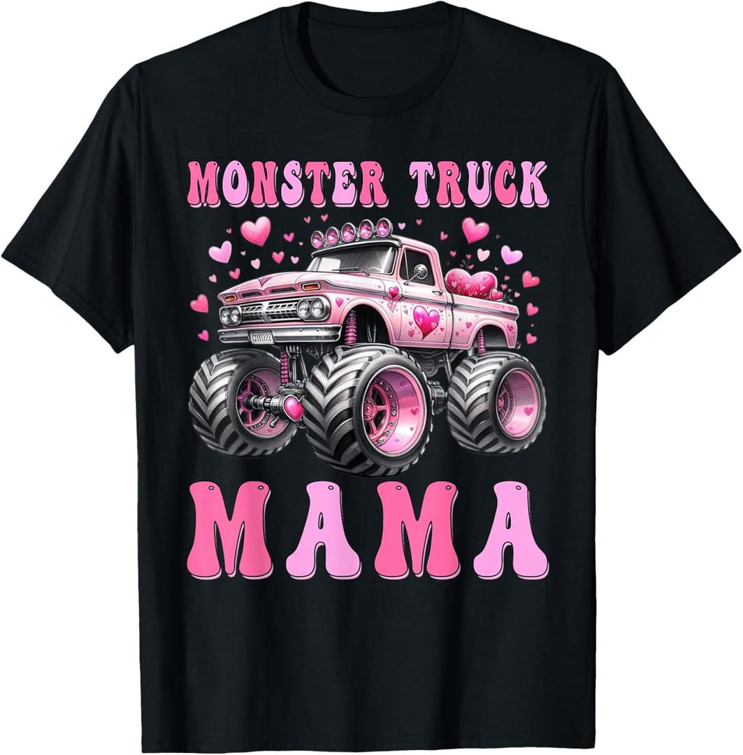 Monster Truck Mama Pink Monster Trucks Lover Mom Groovy T-Shirt (Black)