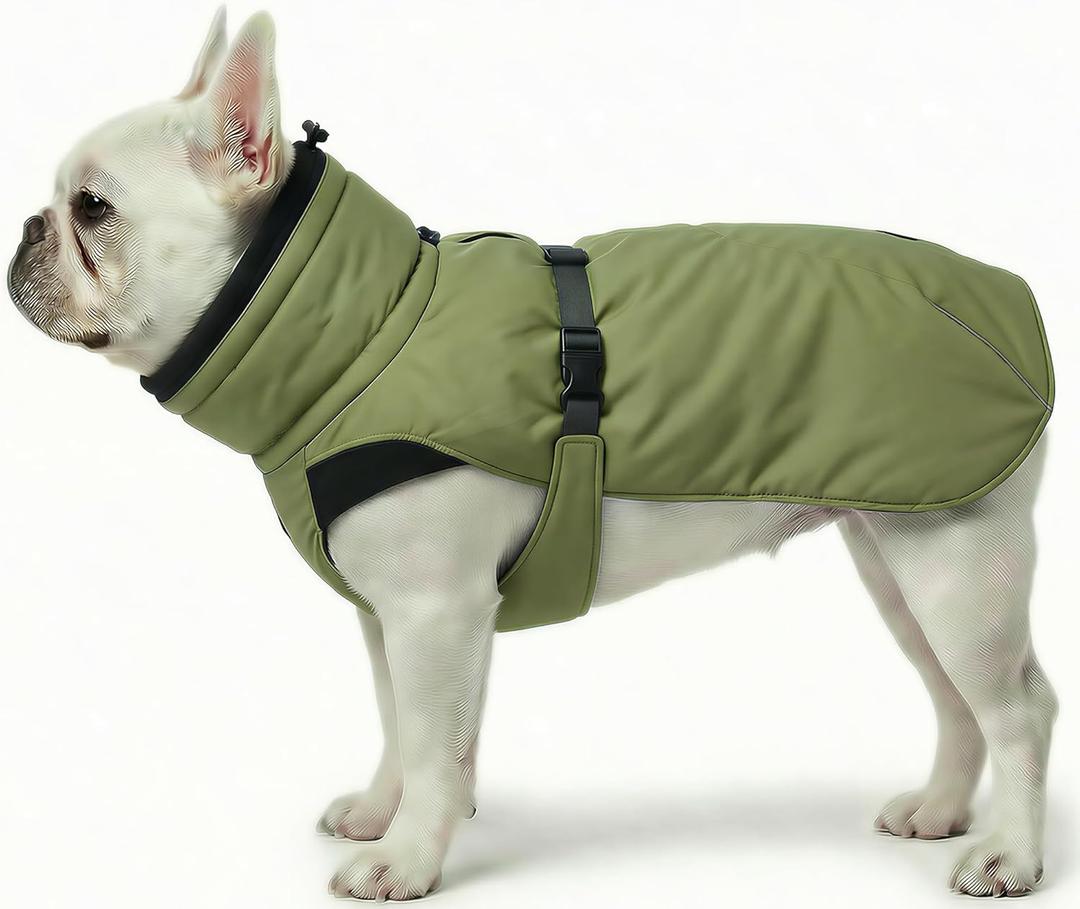Dog Winter Coat, Warm Puffer Jacket with Fur-Safe Buckle & Leash Hole for Cold Weather, Water-Repellent Snow Vest, Breathable Thermal Apparel for Hiking & Active Dogs (Green, Small)