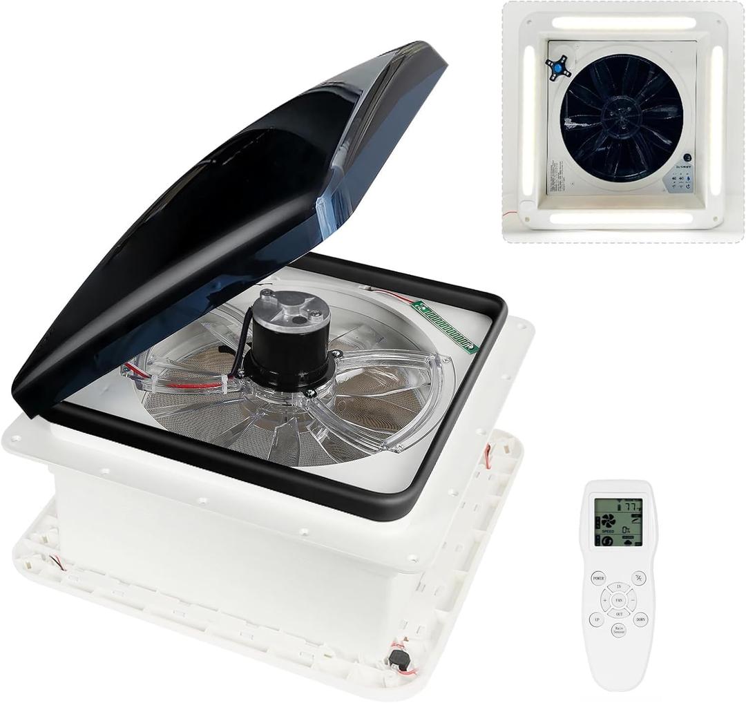 OUTPRIZE Upgraded Remote Control RV Roof Vent Fan with LED Light, 12V DC