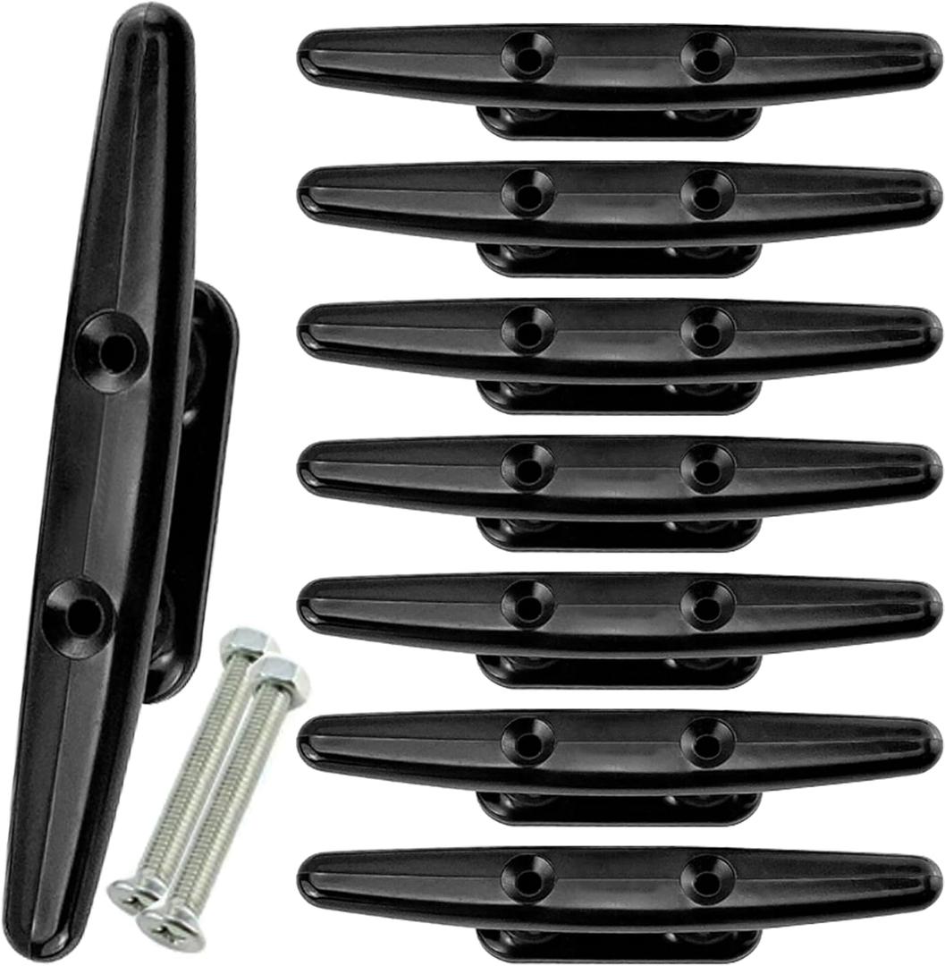 Marine Dock Cleats, 4-8 inch Black Nylon Boat Rope Cleats with Mounting Hardware, Pack of 4 (8 inch 8 Pack)