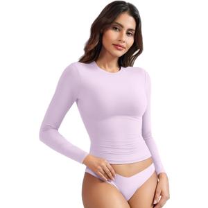 YEOREO Ease Long Sleeve Shirts for Women y2k Tops Double Lined Basic Tee Crew Neck Going Out Sweeney Workout Undershirt S