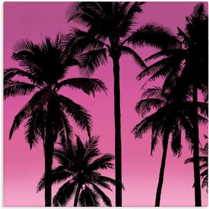 Pink Tropical Sunset Palm Trees, 17 x 17 Inch Canvas Wall Art