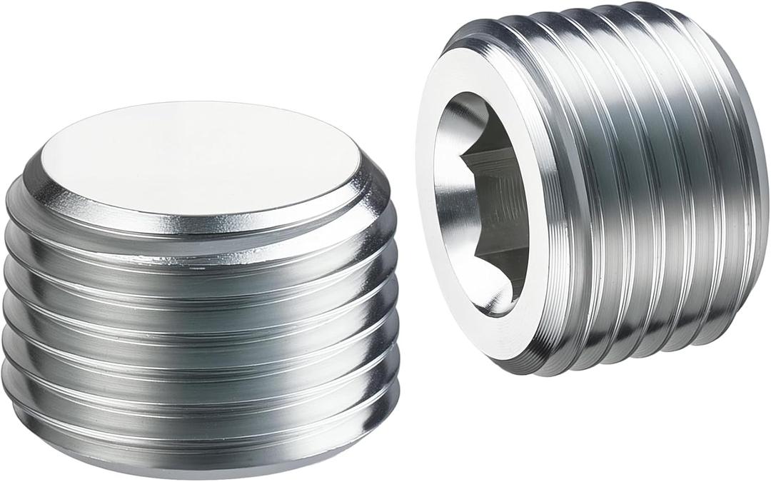 EVIL ENERGY 1/8" NPT Plugs Aluminum Socket Allen Head Silver, Pack of 2