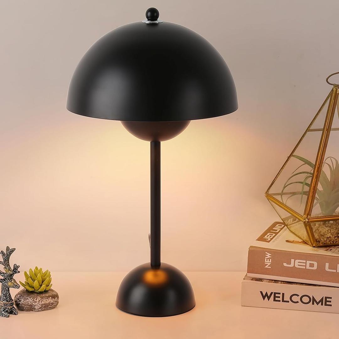 COSYLUX Modern Small Table Lamp for Bedroom, Cute Dome Shade Reflecting Light Reading Lamp for Living Room, Kid's Room, Study, Office, Beside Bedside Nightstand Desk Lamp(Bright Black)