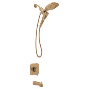 Moen Inara Bronzed Gold Handshower and Rainfall Shower Head with Lever Handle, Tub Spout, and Metal Hose, 84041BZG