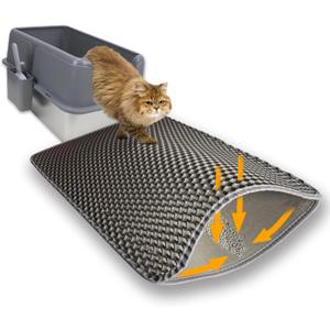 Cat Litter Box Mat Double Layer Trapping Mat Easy-Clean Waterproof Urine Proof(Gray 30x22in)