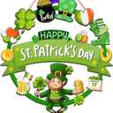 St. Patrick's Day Decorations Wooden St. Patrick's Door Wreath for Front Door Welcome Sign, Cute Happy St. Patrick's Day Decor Hanging Sign Outdoor Indoor Shamrock Clover Spring Wall Home Decor