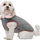 EMUST Reversible Cotton Padded Dog Puffer Vest - Warm Snow Coat for Small/Medium Puppies & Girls, Indoor Outdoor Winter Outfit, Pink, L