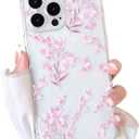 2 x NITITOP Compatible with iPhone 13 Pro Case Cute Clear Flower Floral Artistic Design for Women Girls Stylish Slim Soft TPU Shockproof Protective Girly Phone Cover - Pink
