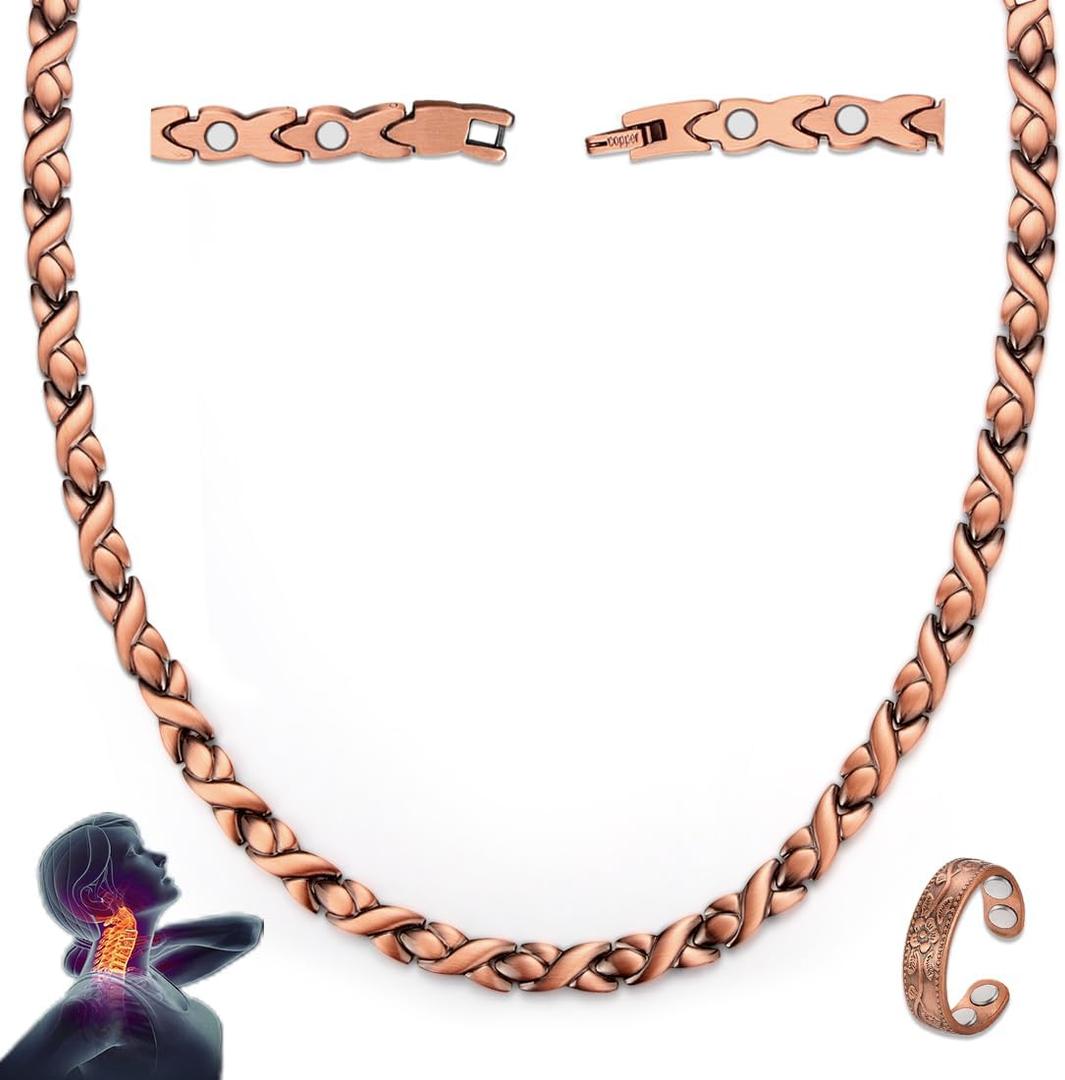 Vicmag Copper Magnetic Necklace for Women Men - Ultra Strength Magnets-99.9% Solid Pure Copper Ring Necklace for Neck Gift (X Fishtail)