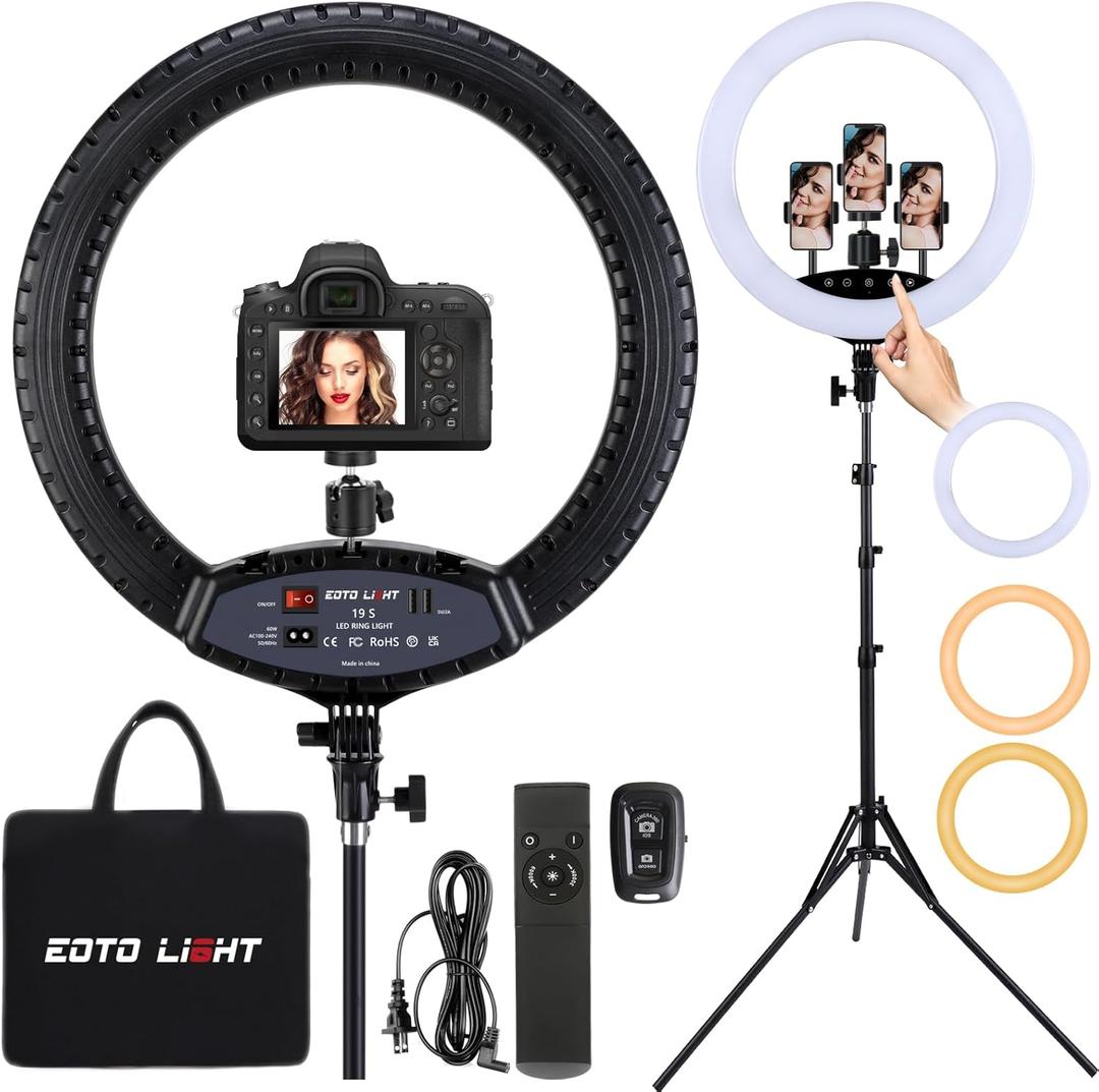 EOTO LIGHT 19 inch LED Ring Light with Tripod Stand, Ring Light with Touch Panel for Makeup Studio Portrait YouTube Vlog Video Shooting with Remote Controller, CRI>97