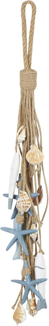 Deco 79 Jute Rope Fish Home Wall Decor Layered Hanging Wall Sculpture with Blue Starfish and Shell Accents, Wall Art 6" x 2" x 24", Brown (5.9L" x 1.8W")