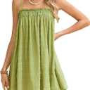 MakeMeChic Women's Sundress Flowy Cami Mini Dress Sleeveless Ruffle Swing Shirred Casual Vacation Cute Summer Dress, M