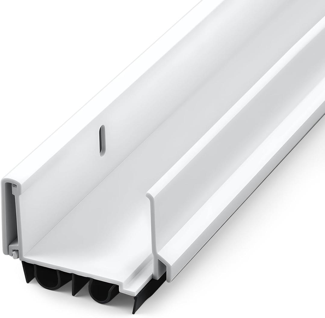 FoldTier 1-3/4 x 32 Adjustable Double Bubble Door Sweep Bottom of Door, Under Doors Seal for Exterior Doors, Energy Efficient Draft Stopper, Slide to Install, Blocks Dust/Insects/Noise(White)