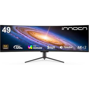 INNOCN 49" Curved Monitor Ultrawide Gaming 120Hz 32:9 QHD 5120 x 1440P Computer Monitor, R1800, 99% sRGB, HDR400, USB Type C, DisplayPort, HDMI, Built-in Speakers, Height/Tilt Adjustable - 49C1R