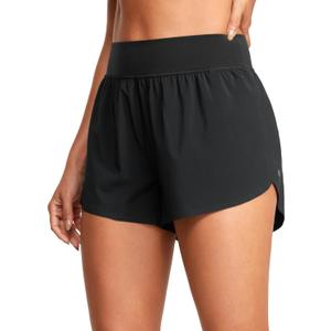 CRZ YOGA High Waisted Dolphin Athletic Running Shorts for Women 3" High Split Comfy Mesh Liner for Gym Workout Track (X-Large, Black)