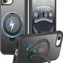 HuwaiH 360 Rotatable Magnetic Ring Stand for iPhone 16e Case, Compatible with MagSafe, Military-Grade Shockproof, Anti-Scratch Matte Translucent Phone Case for iPhone 16e(Black)