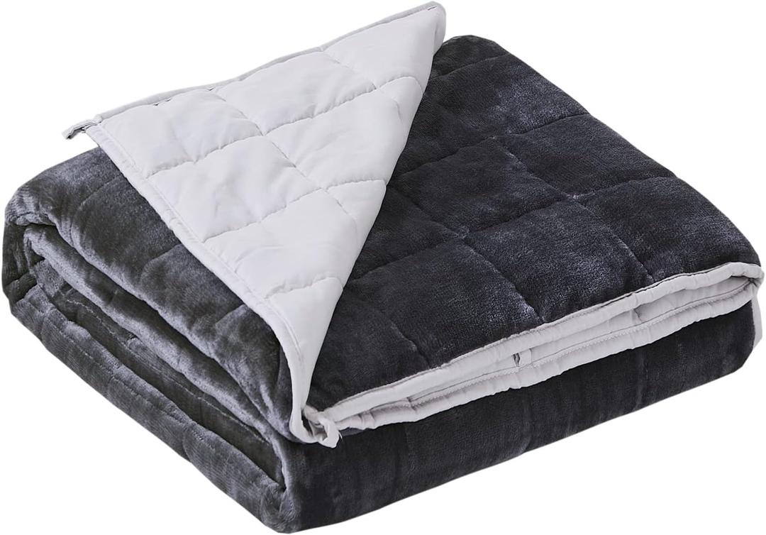 Satwip Grey Weighted Blanket 15 Pounds, Fuzzy Warm Flannel Throw Blanket with Soft Breathable Sanded, 48 x 72 inches, Grey