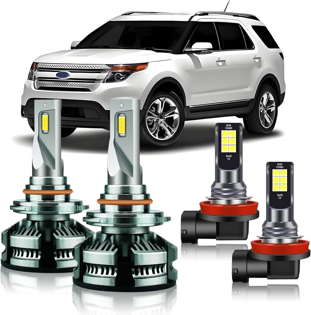 Sabrucum Fits for 2011-2015 Ford Explorer Hi/Lo Dual Beam Bulbs Fog Lights 1:1 halogen,2011 2012 2013 2014 2015 6000K White Super Bright Powersports Hi-Lo beam light bulbs,Plug and Play,Pack of 4