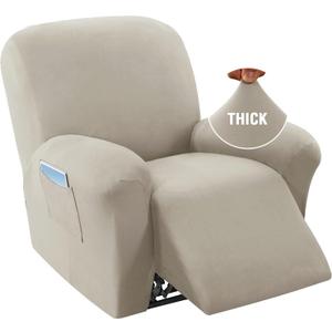 H.VERSAILTEX Fleece Recliner Chair Covers 1-Piece Upgraded Stretch Soft Reclining Couch Covers for 1 Cushion Reclining Sofa Slipcovers Anti Slip Furniture Covers Form Fit Customized, Oatmeal