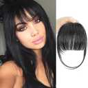 BOGSEA Clip in Bangs Real Human Hair Bangs Hair Clip with Temples Hairpieces for Women Natural Looking Fringe Hair Extension for Daily Wear(Wispy Bangs, (Black))