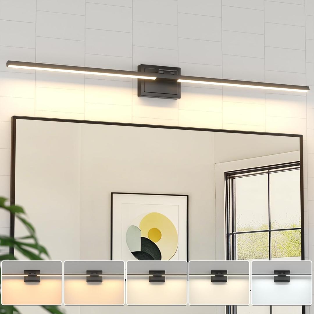 VOLISUN Bathroom Vanity Light 48 inch, 5CCT Dimmable, 40W LED Bathroom Light Fixture Over Mirror, Black Bar Vanity Lights for Bathrooms Mirror Cabinets