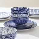 Selamica Ceramic Dinnerware Sets for 6, 24 Piece Plates and Bowls Sets, Scratch Resistant Dishes Set-Dishwasher & Microwave & Oven Safe, Vintage Blue