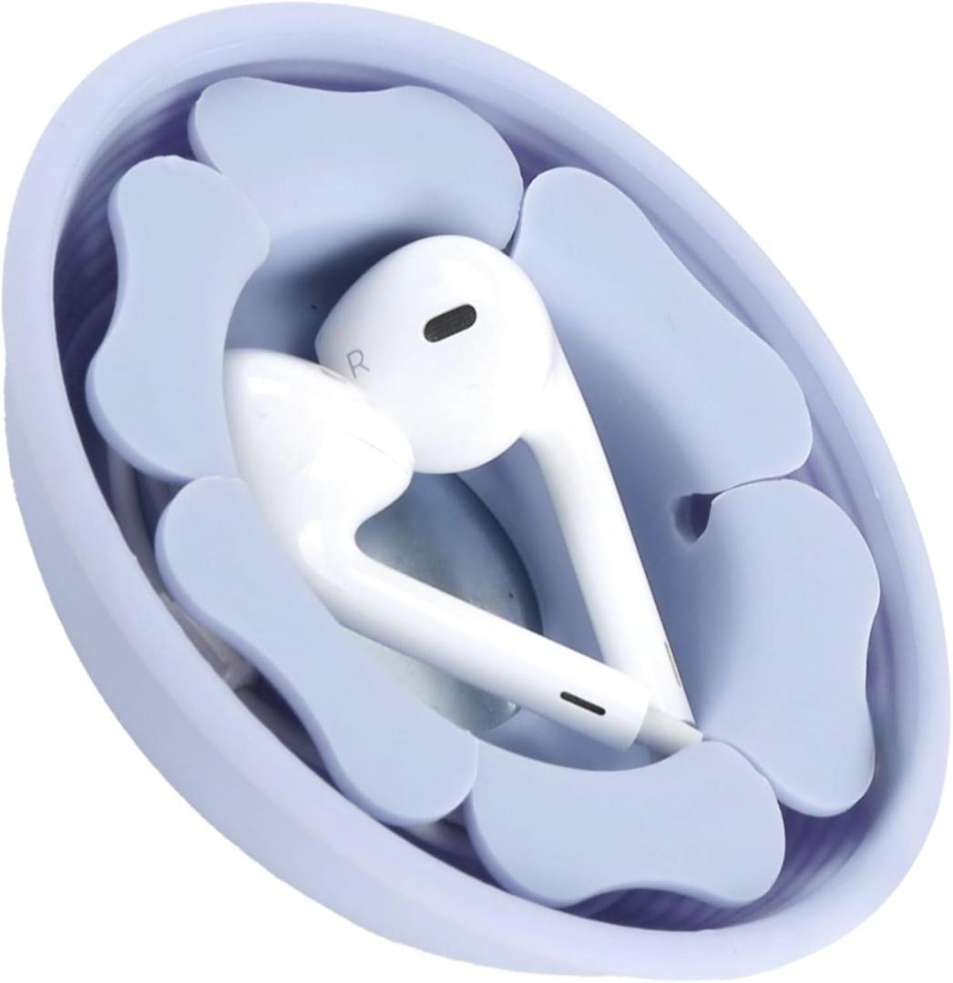 MAIRUI Wired Earbud Case Earphone Headphone Cord Organizer Earbuds Wrap Soft Silicone Magnetic Holder Storage Tangle Free Cable Winder(Light Blue Purple)