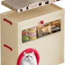 3 in 1 Plastic Cat House with Scratching Board, Foldable Feral Cat Shelter with Pet Supply Storage Bin, Waterproof Weatherproof for Outdoor Indoor Use