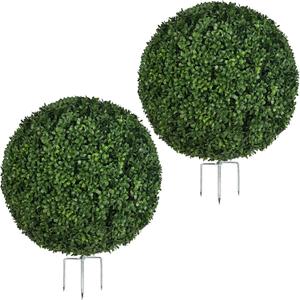 18” Artificial Boxwood Ball Topiary, UV Resistant Faux Greenery Plant, Easy Assembly Outdoor Decor for Garden, Planters, Porch or Patio (2, 18 Inch)