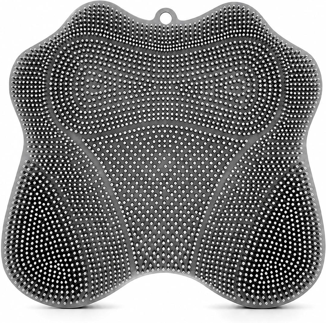 Dual-Sided Silicone Shower Foot Scrubber Mat  Foot Scrubber in Shower for Deep Cleaning & Exfoliation | Wall-Mounted Shower Foot Scrubber Mat & Back Cleaner for Men and Women (Grey, Standard)