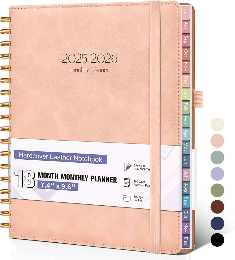 Monthly Planner 2026, 12 Months Hardcover Calendar Planner from January 2026 - December 2026, 7.4'' x 9.6'' Monthly Planner with Tabs, Spiral Daily Planner Perfect for Office School Teacher Student, Pink
