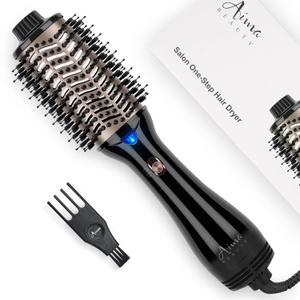 One Step Hair Dryer & Volumizing Hot Air Brush, Blow Dryer, Ceramic Straightener, Curler & Hot Comb 4 in 1 Salon Ionic Brush, Hair Styling Tools, Black (2.3 Inches Wide-shiny Black-oval Brush)