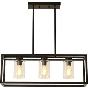 Farmhouse Dining Room Light Fixture Kitchen Island Pendant Lighting Rectangle Black Dining Room Lighting Fixture Modern Pendant Contemporary Chandeliers with Glass Shade Adjustable