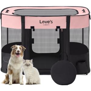 Love's cabin Pet Puppy Dog Playpen, Small Dog Tent Crates Cage Indoor/Outdoor, Portable Exercise Playpen for Cat, Foldable Pop Up Dog Kennel Playpen with Carring Case (S, Pink) (Pink-rectangle)