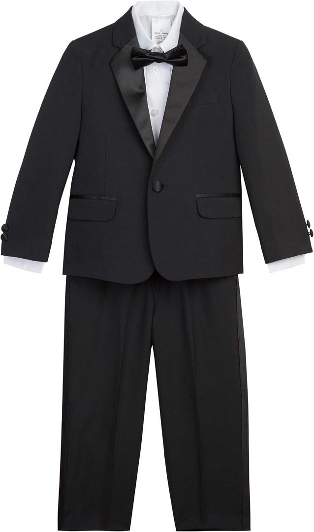 Nautica Boys' 4-piece Tuxedo Set with Dress Shirt, Bow Tie, Jacket, and Pants (Black) Size 5