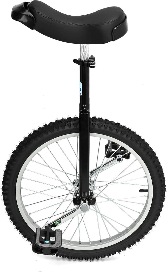 Nisorpa 20" Inch Unicycle Classic Black One Wheel Bike with Anti-Skid Alloy Rim and Pedal Adjustable Height Cycling for Kids Adults Beginner Outdoor Indoor Sports Entertainment Exercises Balance Fun