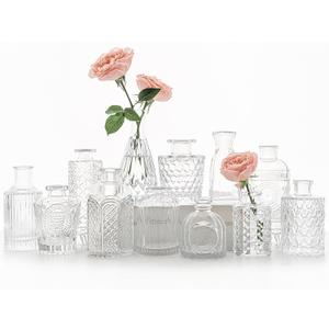 SUPMIND 12pcs Glass Bud Vase Set, Small Clear Flower Vases for Centerpieces in Bulk, Mini Vintage Vase for Wedding, Home,Table Decoration