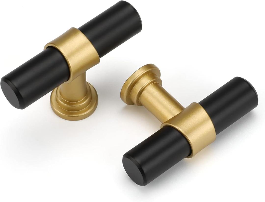 Haliwu 10 Pack Singel Hole Center Black Cabinet Pulls Black&Gold Cabinet Handles, Barrel Gold Dresser Drawer Pulls for Kitchen Hardware