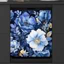 Painting Blue Floral Plant Dishwasher Magnet Cover Decorative Refrigerator Covers Magnetic Reusable Dishwasher Door Cover Kitchen Appliance Sticker Cover 21x26Inch
