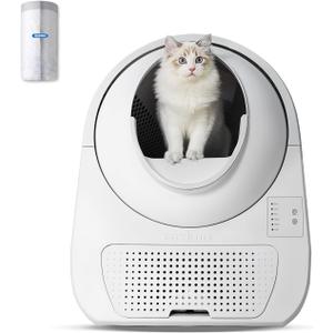 CATLINK Self Cleaning Cat Litter Box, Auto Safety Sensors for Multiple Cats 3.522 pounds, Double Odor Removal with Trash Bags(Young Version)