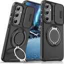 for Samsung Galaxy S26 Case with Magnetic Ring Kickstand Camera Cover, Heavy Duty Military Shockproof Rugged Full Bumper Protection Cover for Samsung S26 5G Phone Case Shell (Black)