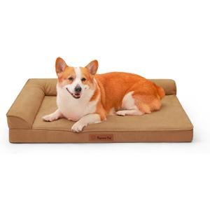 Orthopedic Dog Bed Medium Size Dog, Memory Foam Dogs Bed for Medium Dogs, Washable and Removable Microsuede Cover, Waterproof Liner, Non-Skid Bottom, 35x23x6 Inches, Khaki (Upgraded Version-Khaki)