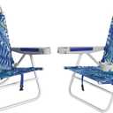 SUNNYFEEL Extra Wide Low Beach Chair 2 Pack 5 Position Lay, XL Oversized Portable Folding Camping Chairs with Cup Holder for Outdoor/Sand, Foldable Backpack Beach Chair for Adults Heavy Duty 500 LBS