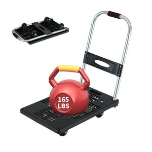Push Cart Dolly - Lightweight Foldable Flatbed Platform Cart with 360 - Degree Rotating Wheels for Moving in Food Truck and Trailer, 165 lbs Load Capacity, Black