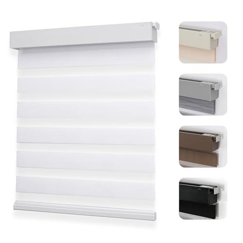 Joydeco No Drill Zebra Blinds for Windows, Cordless Day & Night Dual Sheer Roller Shades, Easy Installation, Free-Stop Lift System, Light Filtering Privacy Blinds for Home(White,70" W x 75" H)