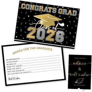 2 x 50PCs Graduation Wish & Advice Cards for Class of 2026 - Graduation Party Favors ，Graduation Decorations, Congrats Grad Graduation Cards to Cherish Memories（Black and Gold）